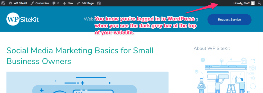 WordPress Admin Bar Logged In