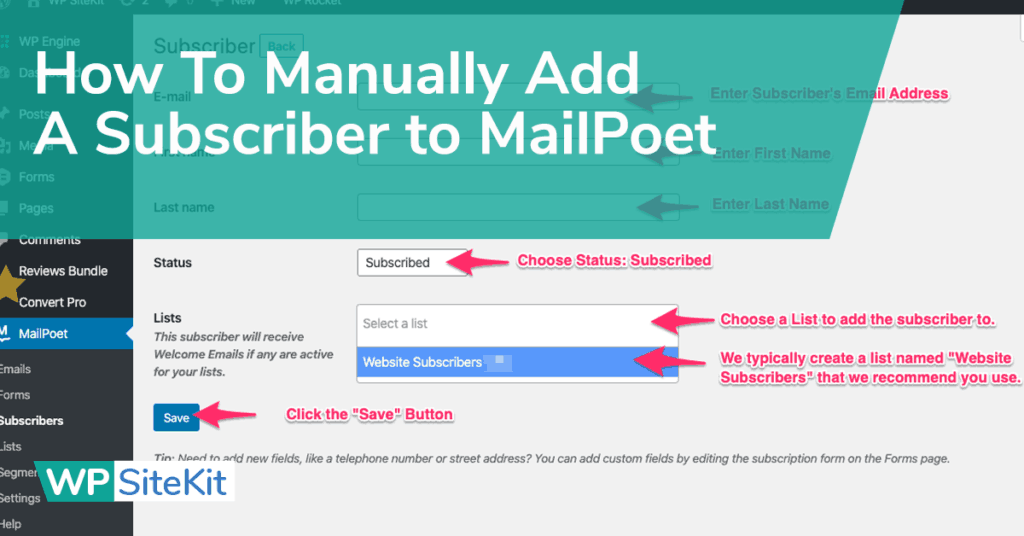 Add subscriber mailpoet