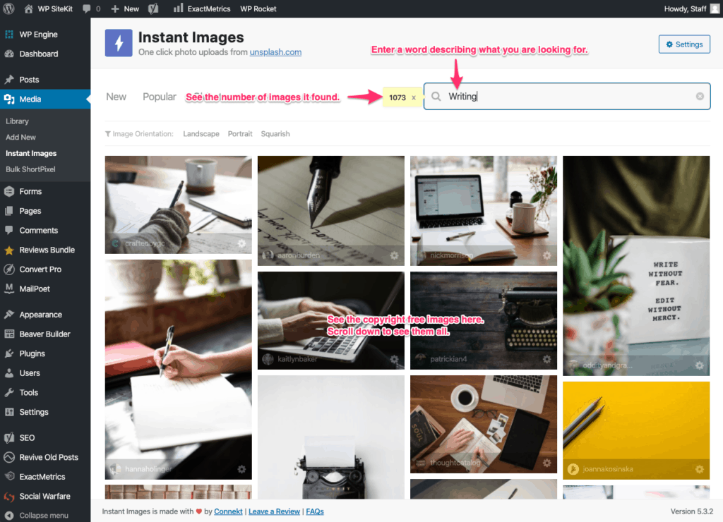 Search stock images with WordPress plugin