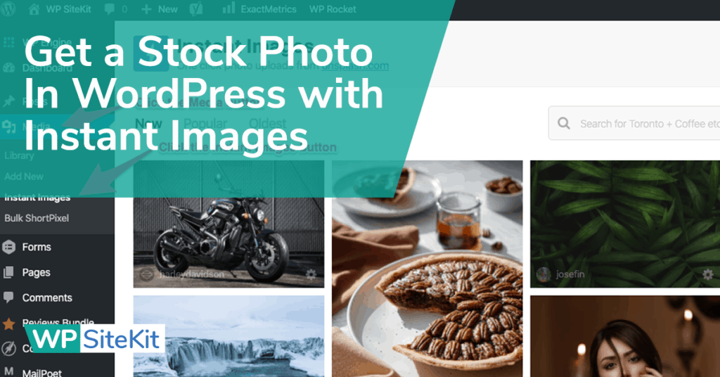 a collage of photos with the words get a stock photo in wordpress with.