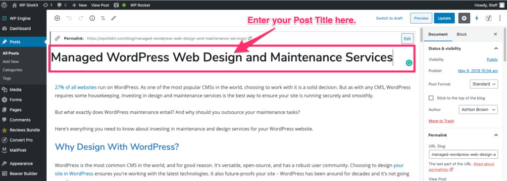 Where to enter your Title and Description in WordPress