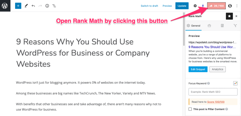 Rank Math score button