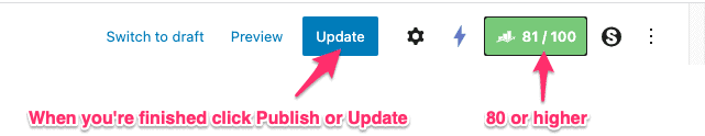 WordPress publish update button