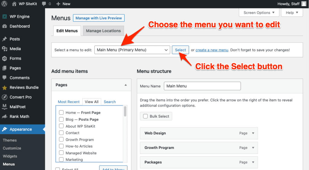 How To Edit The Menu In WordPress WP SiteKit