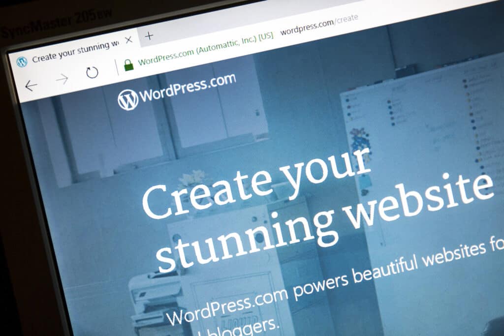 The wordpress website, showcasing what wordpress can do, is displayed on a computer screen.