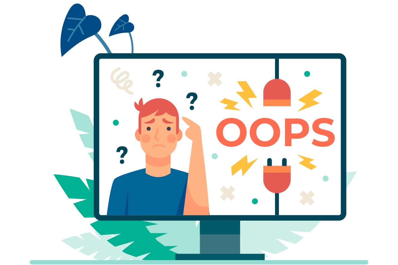 Illustration of a confused person on a computer screen with the word 